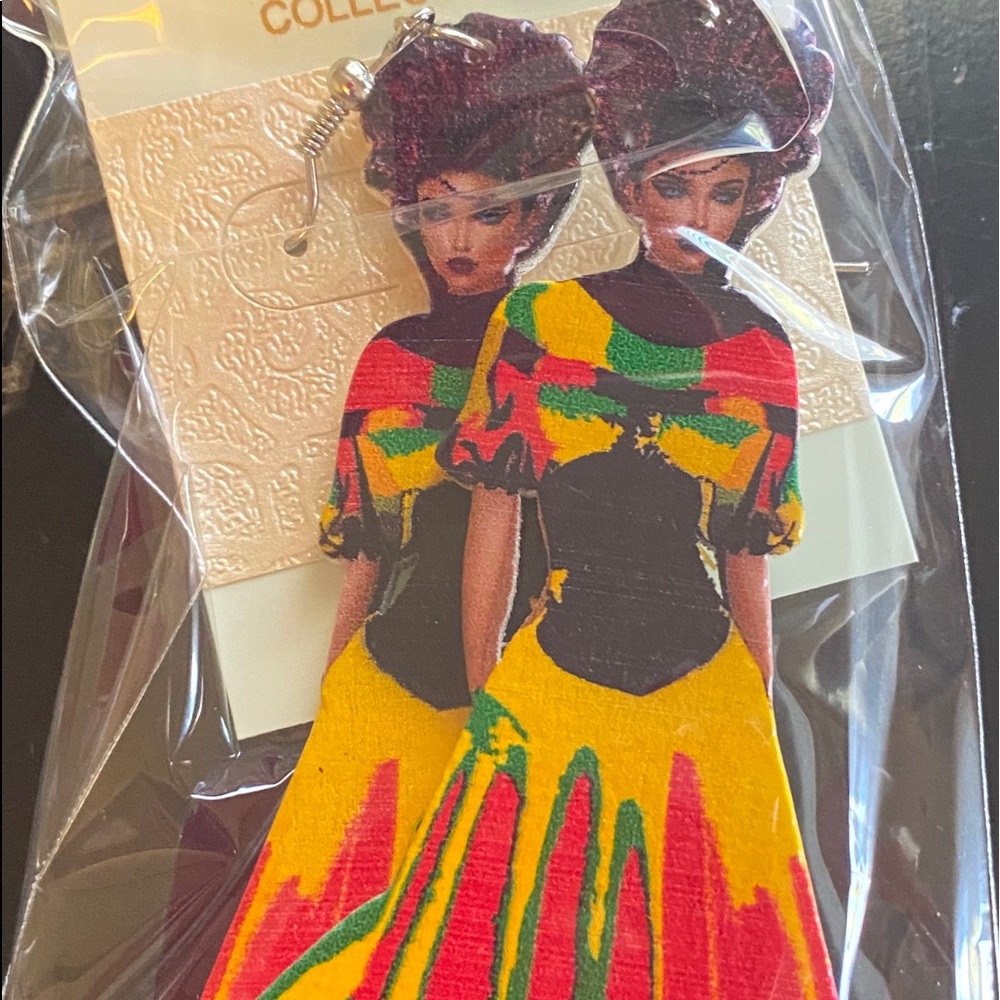 African American Black Woman Wooden Earrings